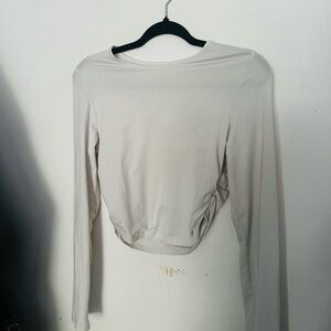 Cream Fitted Crop Blouse with Long Sleeves